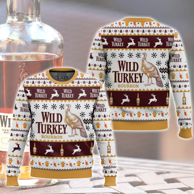 Hooktab Wild Turkey Bourbon Ugly Christmas Sweater Hooktab Wild Turkey Bourbon Ugly Christmas Sweater