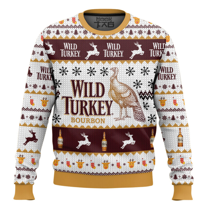 Hooktab Wild Turkey Bourbon Ugly Christmas Sweater