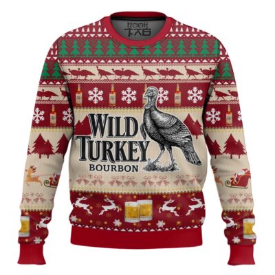 Hooktab Wild Turkey Bourbon Whiskey Ugly Christmas Sweater