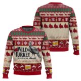 Hooktab Wild Turkey Bourbon Whiskey Ugly Christmas Sweater