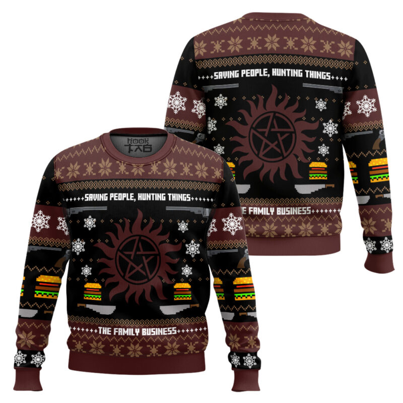 Hooktab Winchester Family Business Supernatural Ugly Christmas Sweater Hooktab Winchester Family Business Supernatural Ugly Christmas Sweater