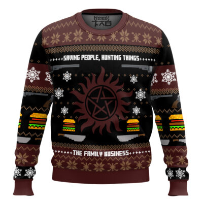 Hooktab Winchester Family Business Supernatural Ugly Christmas Sweater