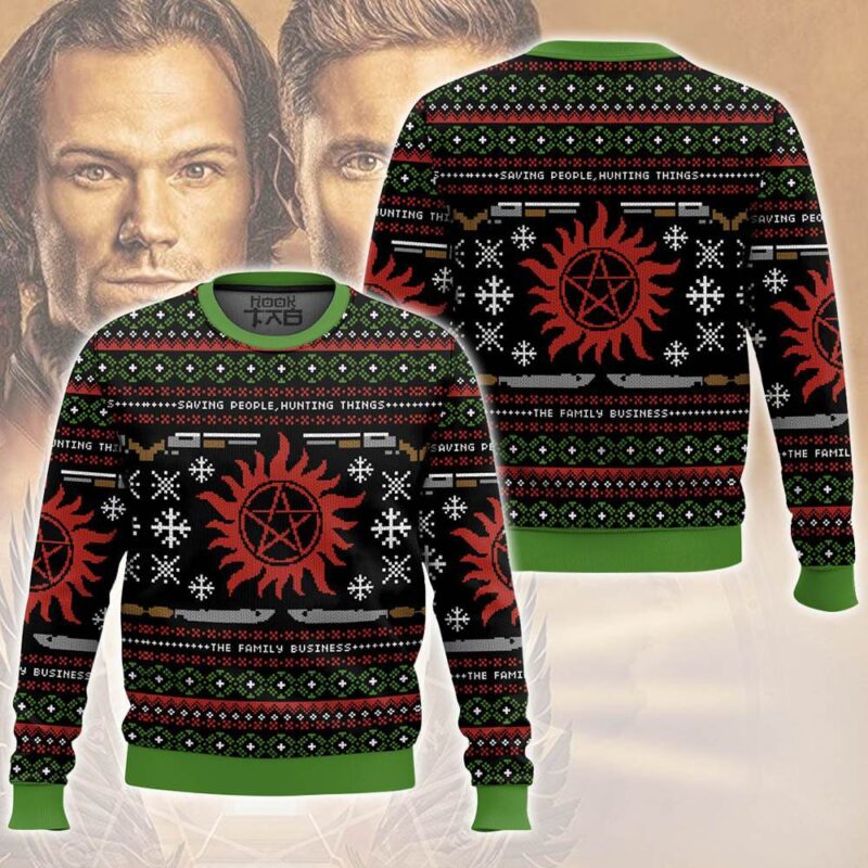 Hooktab Winchester Family Saving People Hunting Things Supernatural Ugly Christmas Sweater Hooktab Winchester Family Saving People Hunting Things Supernatural Ugly Christmas Sweater
