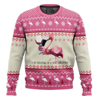 Hooktab Wine Christmas Flamingo Ugly Christmas Sweater