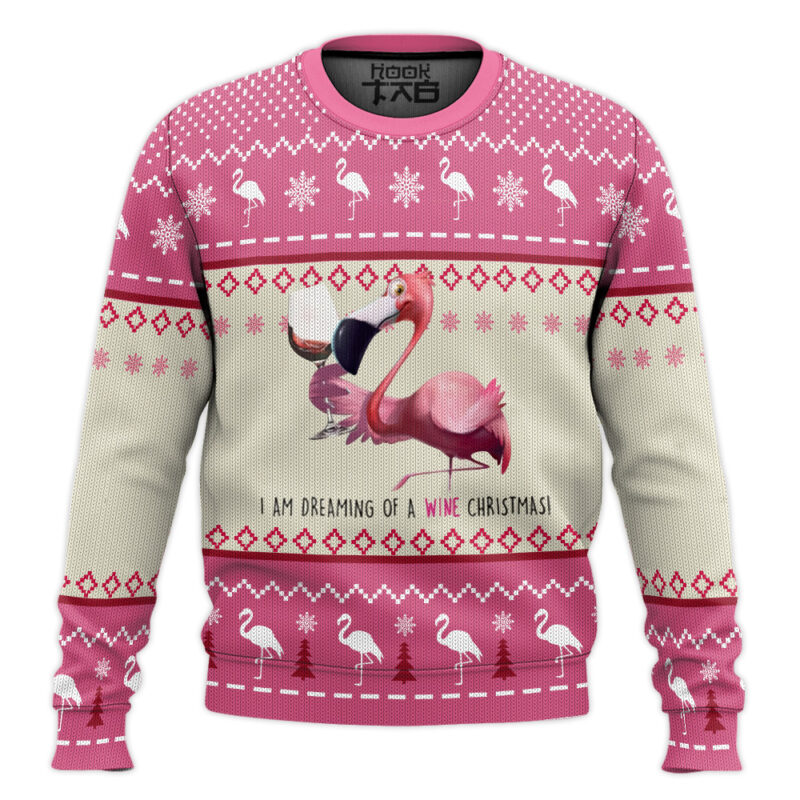 Hooktab Wine Christmas Flamingo Ugly Christmas Sweater