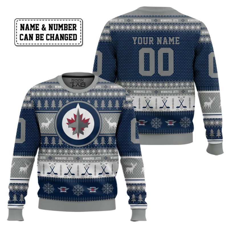 Hooktab Winnipeg Jets - Custom Name And Number Ugly Sweater Hooktab Winnipeg Jets - Custom Name And Number Ugly Sweater