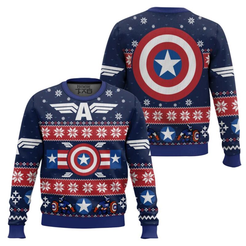 Hooktab Winter Soldier And Captain America Ugly Christmas Sweater Hooktab Winter Soldier And Captain America Ugly Christmas Sweater