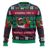 Hooktab Wishing You A Meowy Catmas Ugly Christmas Sweater