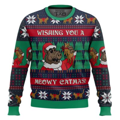Hooktab Wishing You A Meowy Catmas Ugly Christmas Sweater