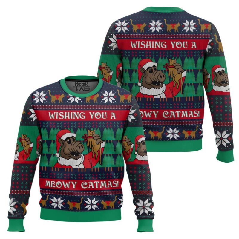 Hooktab Wishing You A Meowy Catmas Ugly Christmas Sweater Hooktab Wishing You A Meowy Catmas Ugly Christmas Sweater