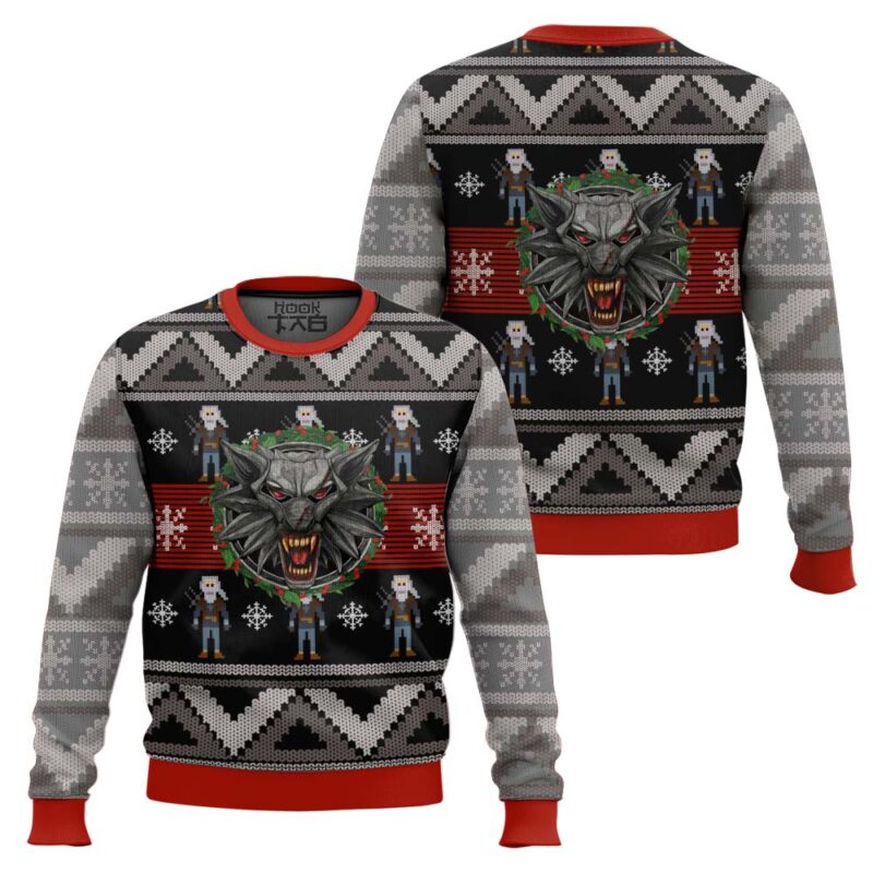Hooktab Wolf School Medallion The Witcher Ugly Christmas Sweater Hooktab Wolf School Medallion The Witcher Ugly Christmas Sweater