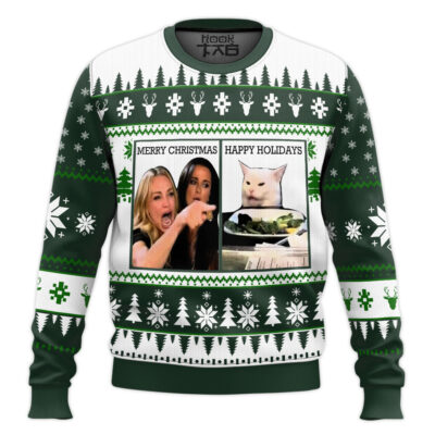 Hooktab Woman Yelling At A Cat Meme Ugly Christmas Sweater