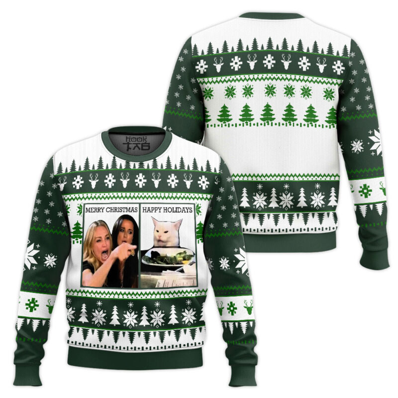 Hooktab Woman Yelling At A Cat Meme Ugly Christmas Sweater Hooktab Woman Yelling At A Cat Meme Ugly Christmas Sweater