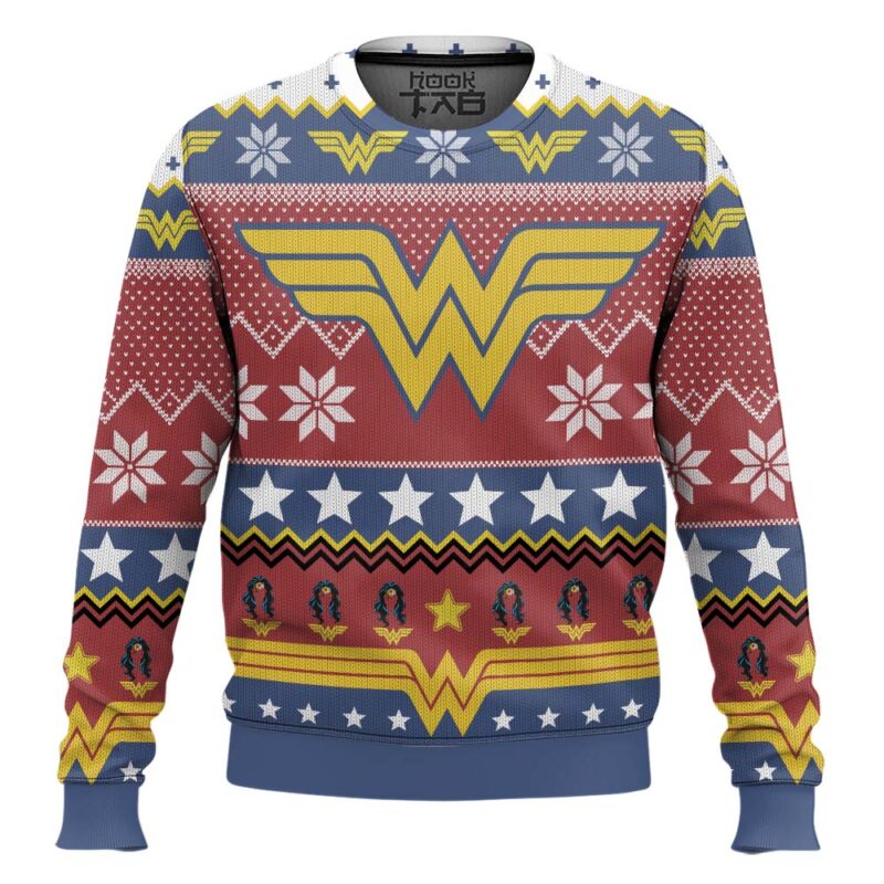 Hooktab Wonder Woman Logo Ugly Christmas Sweater
