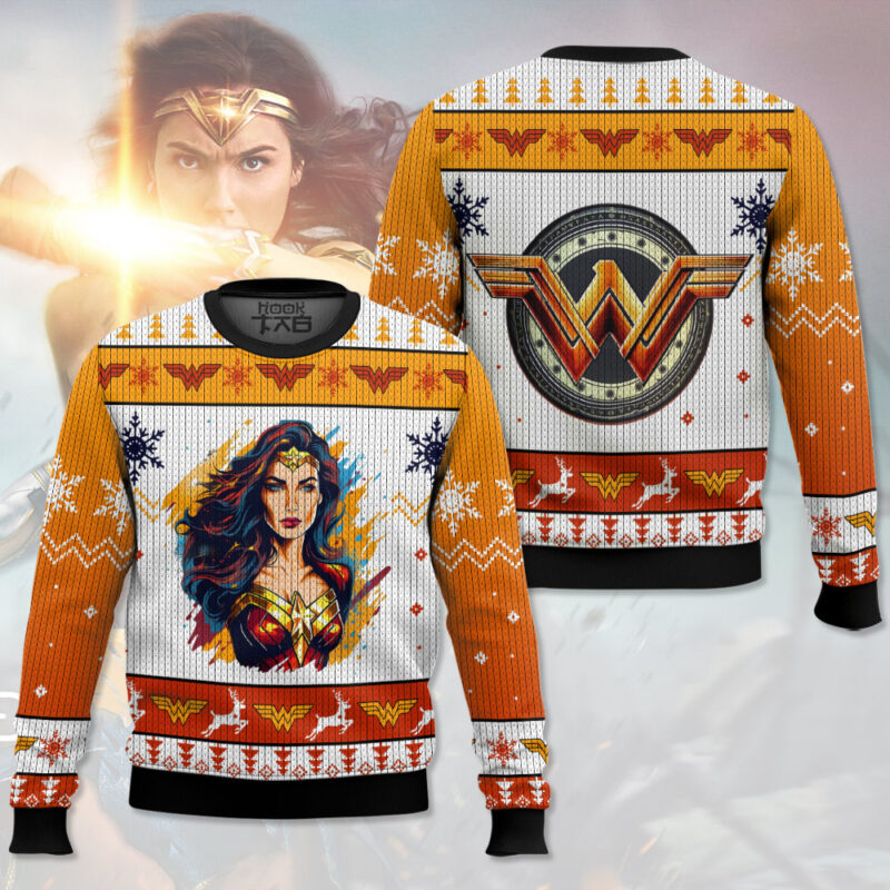 Hooktab Wonder Woman Ugly Christmas Sweater Hooktab Wonder Woman Ugly Christmas Sweater