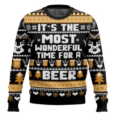 Hooktab Wonderful Time For A Beer Ugly Christmas Sweater