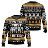 Hooktab Wonderful Time For A Beer Ugly Christmas Sweater