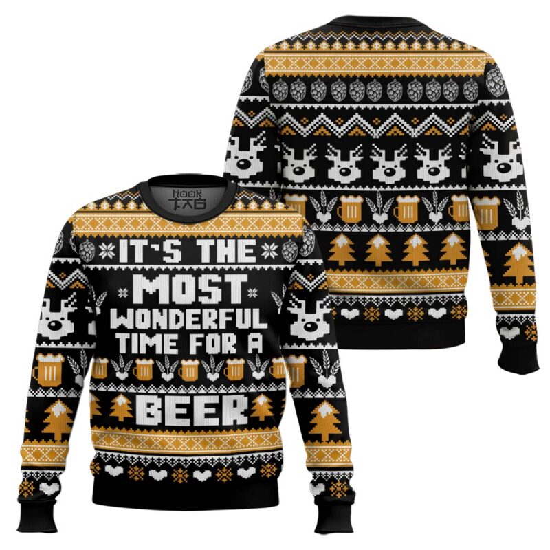 Hooktab Wonderful Time For A Beer Ugly Christmas Sweater Hooktab Wonderful Time For A Beer Ugly Christmas Sweater