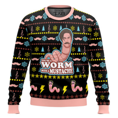 Hooktab Worm With A Mustache James Kennedy Ugly Christmas Sweater