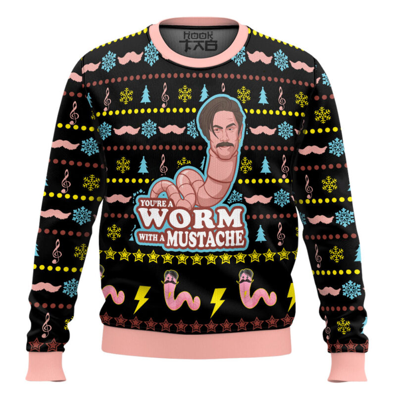 Hooktab Worm With A Mustache James Kennedy Ugly Christmas Sweater