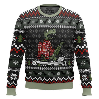 Hooktab Wrong Size Sweater Dinosaurs Ugly Christmas Sweater