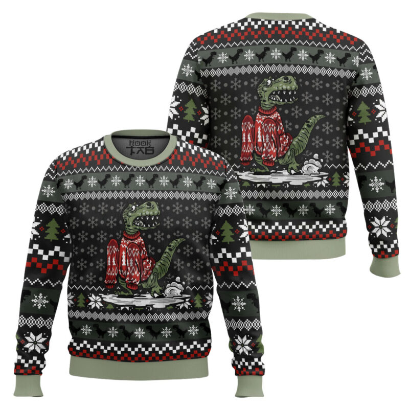 Hooktab Wrong Size Sweater Dinosaurs Ugly Christmas Sweater Hooktab Wrong Size Sweater Dinosaurs Ugly Christmas Sweater
