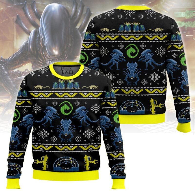 Hooktab Xenomorphs Alien Ugly Christmas Sweater Hooktab Xenomorphs Alien Ugly Christmas Sweater
