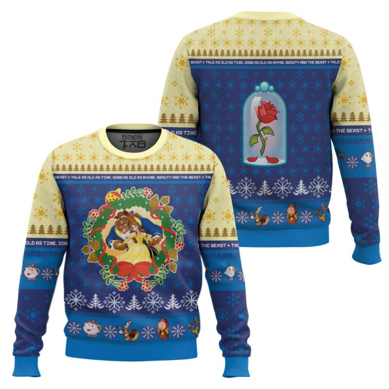 Hooktab Xmas Beauty And The Beast Disney Ugly Christmas Sweater Hooktab Xmas Beauty And The Beast Disney Ugly Christmas Sweater
