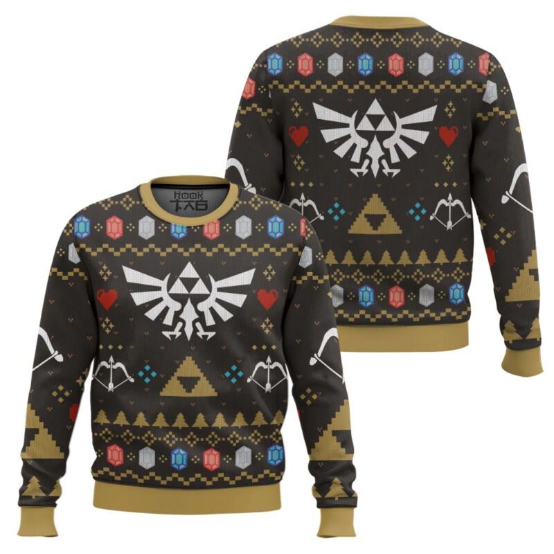 Hooktab Xmas Crest Zelda Ugly Christmas Sweater Hooktab Xmas Crest Zelda Ugly Christmas Sweater