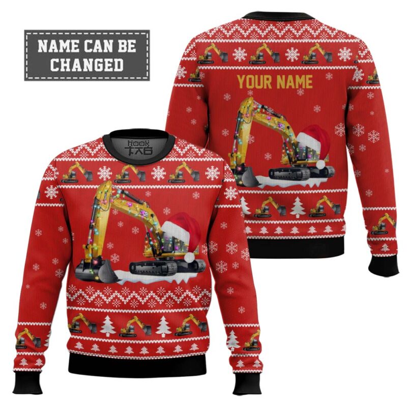 Hooktab Xmas Excavator - Custom Name Ugly Christmas Sweater Hooktab Xmas Excavator - Custom Name Ugly Christmas Sweater