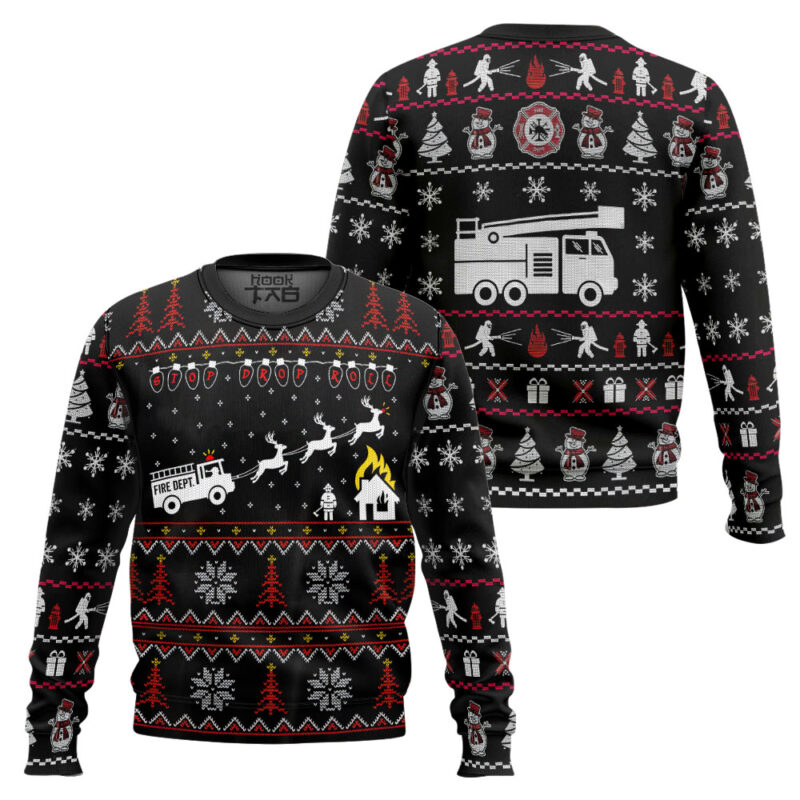 Hooktab Xmas Firefighter Ugly Christmas Sweater Hooktab Xmas Firefighter Ugly Christmas Sweater