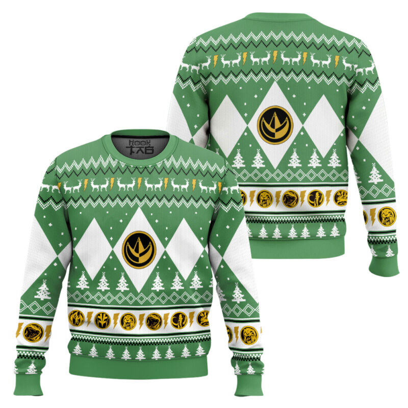 Hooktab Xmas Green Ranger Mighty Morphin Ugly Christmas Sweater Hooktab Xmas Green Ranger Mighty Morphin Ugly Christmas Sweater