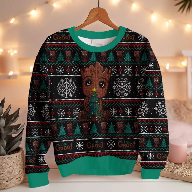 Hooktab Xmas Groot Marvel Ugly Christmas Sweater Hooktab Xmas Groot Marvel Ugly Christmas Sweater