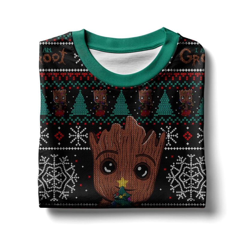 Hooktab Xmas Groot Marvel Ugly Christmas Sweater Hooktab Xmas Groot Marvel Ugly Christmas Sweater