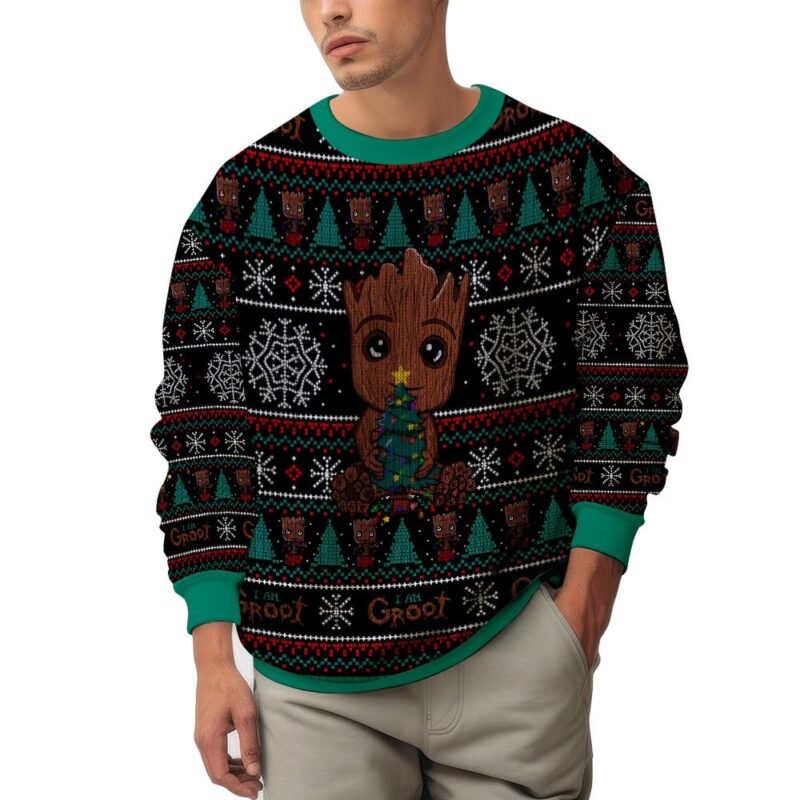 Hooktab Xmas Groot Marvel Ugly Christmas Sweater Hooktab Xmas Groot Marvel Ugly Christmas Sweater
