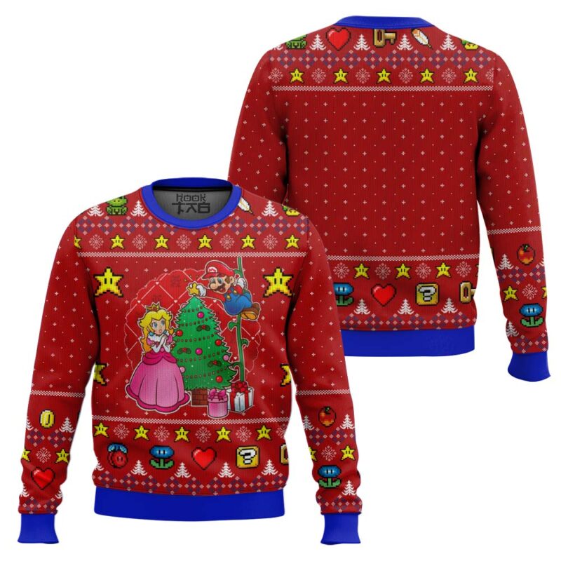 Hooktab Xmas Moment Mario Bros Ugly Christmas Sweater Hooktab Xmas Moment Mario Bros Ugly Christmas Sweater