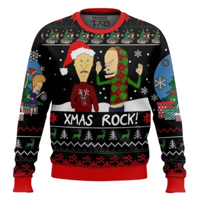 Hooktab Xmas Rock Beavis And Butthead Ugly Christmas Sweater