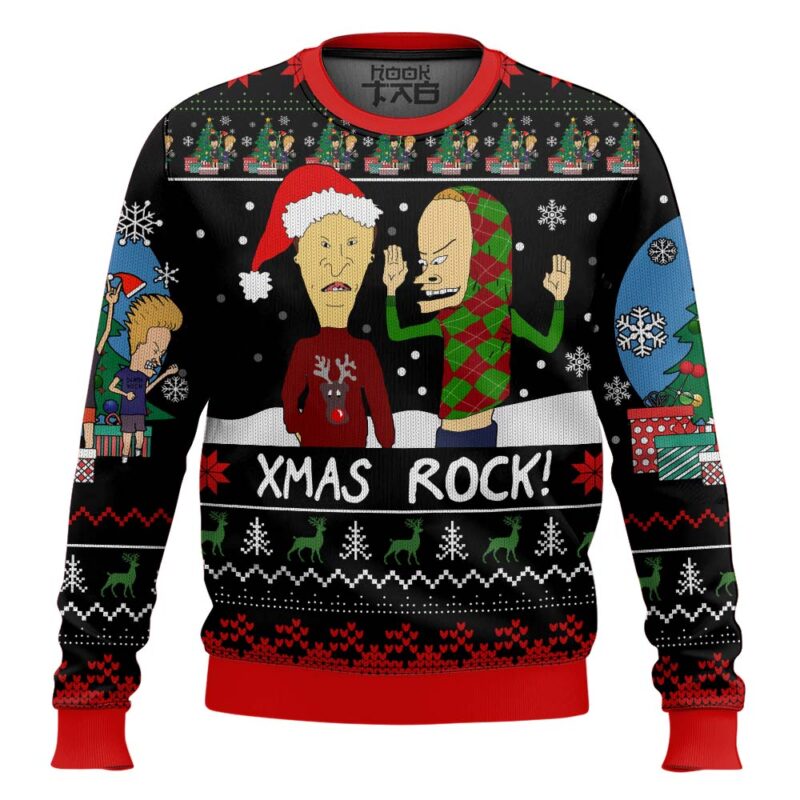 Hooktab Xmas Rock Beavis And Butthead Ugly Christmas Sweater