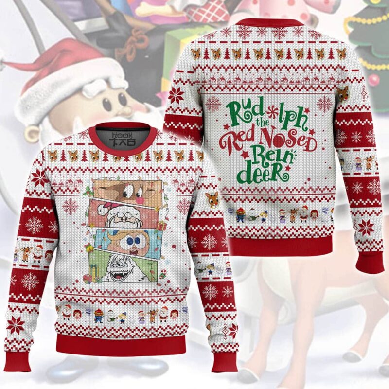 Hooktab Xmas Rudolph The Red-nosed Reindeer Ugly Christmas Sweater Hooktab Xmas Rudolph The Red-nosed Reindeer Ugly Christmas Sweater