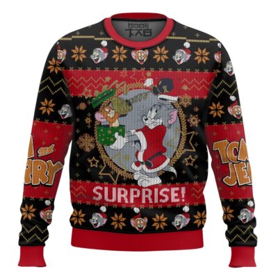 Hooktab Xmas Surprise! Tom And Jerry Ugly Christmas Sweater