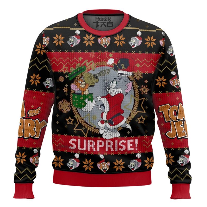 Hooktab Xmas Surprise! Tom And Jerry Ugly Christmas Sweater