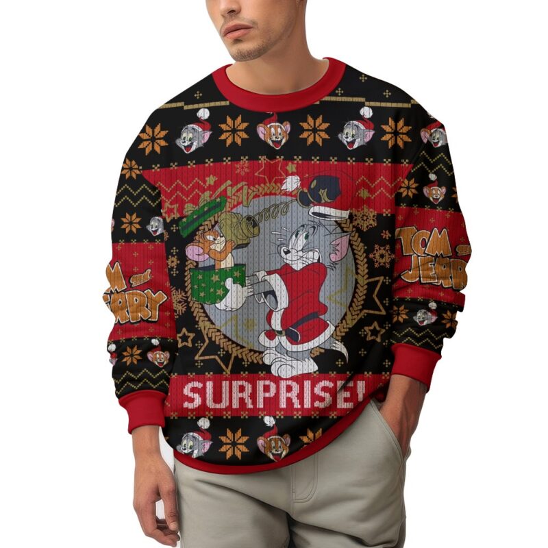 Hooktab Xmas Surprise! Tom And Jerry Ugly Christmas Sweater Hooktab Xmas Surprise! Tom And Jerry Ugly Christmas Sweater