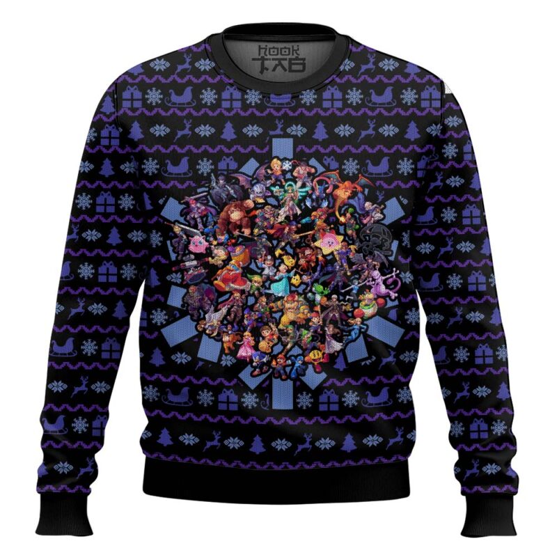 Hooktab Xmas Wreath Super Smash Bros Ugly Christmas Sweater