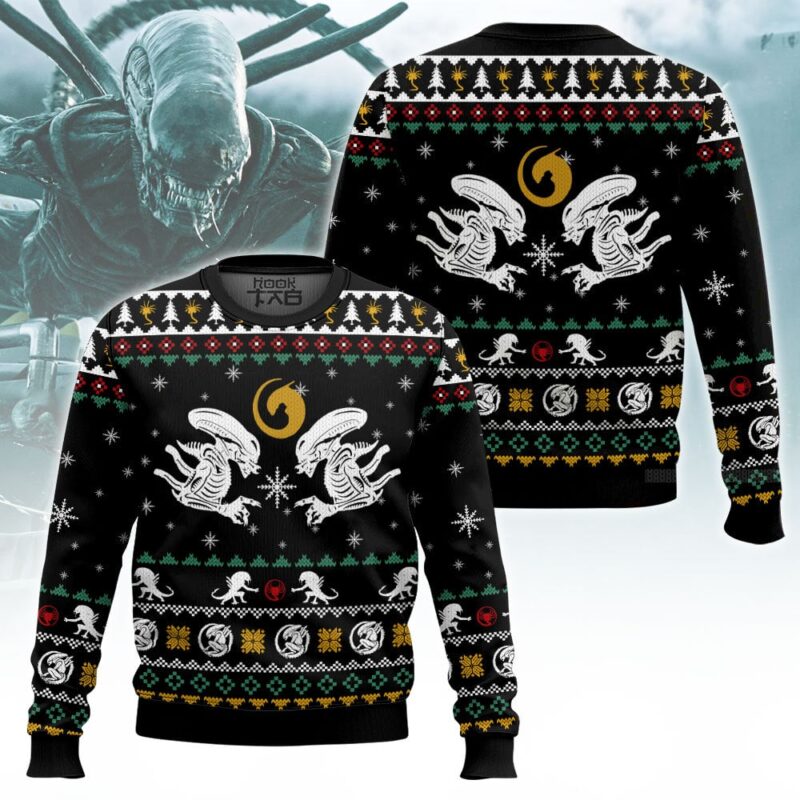 Hooktab Xmas Xenomorph Alien Ugly Christmas Sweater Hooktab Xmas Xenomorph Alien Ugly Christmas Sweater
