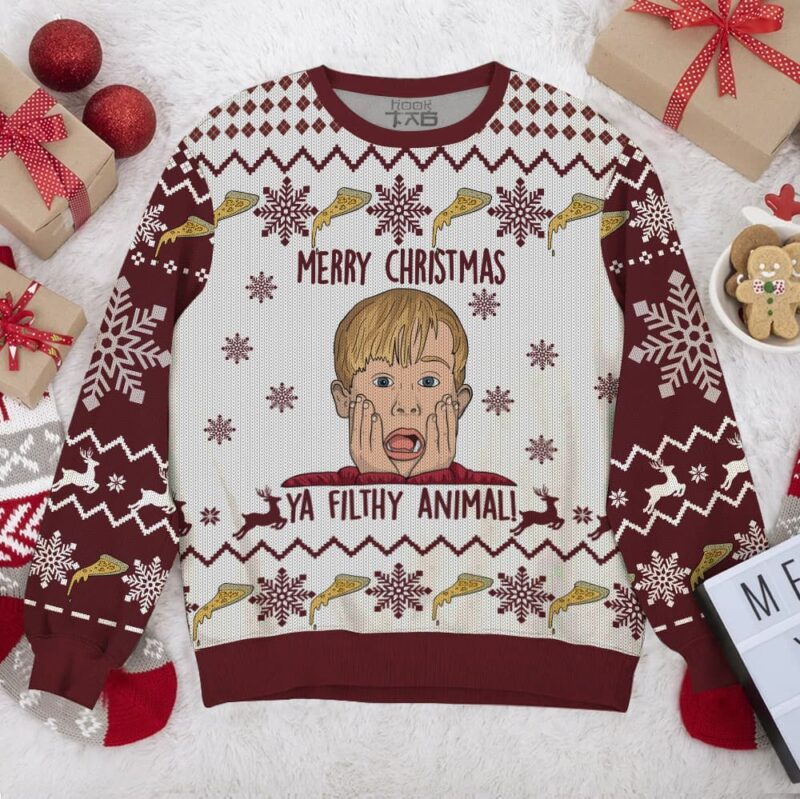 Hooktab Ya Filthy Animal Home Alone Ugly Christmas Sweater Hooktab Ya Filthy Animal Home Alone Ugly Christmas Sweater