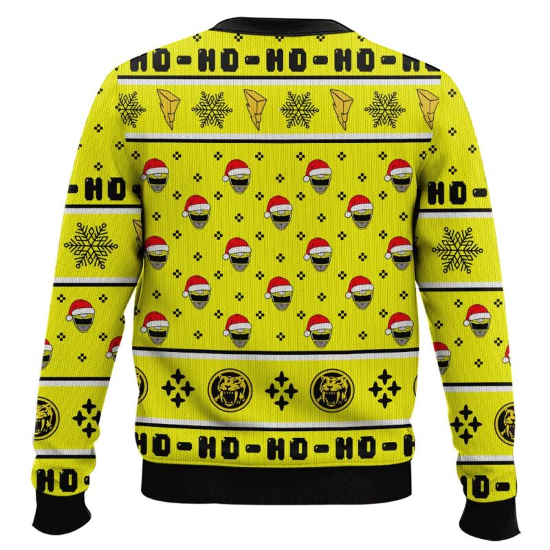 Hooktab Yellow Ranger Ho-ho Power Rangers Ugly Christmas Sweater Hooktab Yellow Ranger Ho-ho Power Rangers Ugly Christmas Sweater