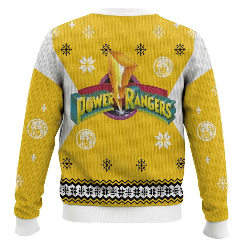 Hooktab Yellow Ranger Mighty Morphin Power Ranger Ugly Christmas Sweater Hooktab Yellow Ranger Mighty Morphin Power Ranger Ugly Christmas Sweater