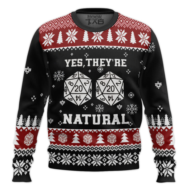 Hooktab Yes They're Natural Dice Dungeons & Dragons Ugly Christmas Sweater