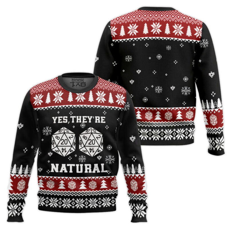 Hooktab Yes They're Natural Dice Dungeons & Dragons Ugly Christmas Sweater Hooktab Yes They're Natural Dice Dungeons & Dragons Ugly Christmas Sweater