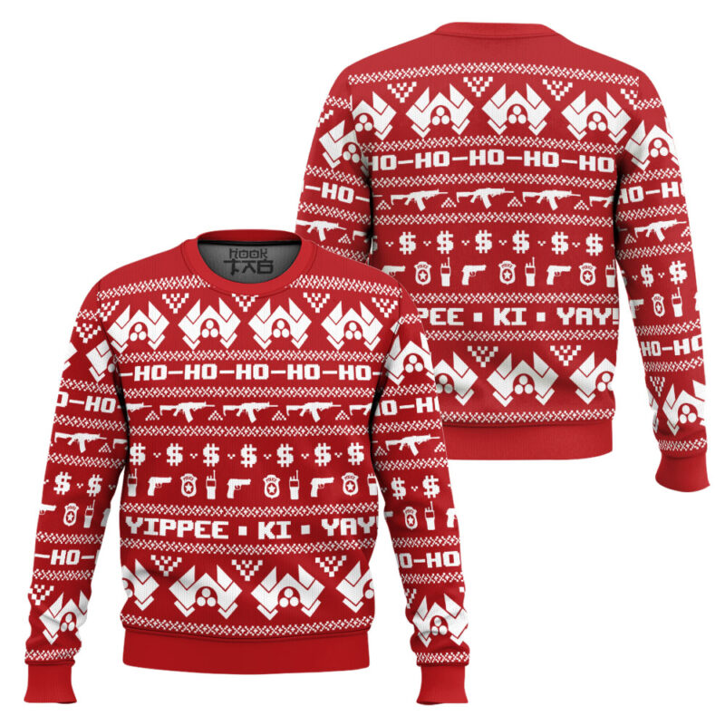 Hooktab Yippee Ki Yay Ho-Ho-Ho Die Hard Ugly Christmas Sweater Hooktab Yippee Ki Yay Ho-Ho-Ho Die Hard Ugly Christmas Sweater